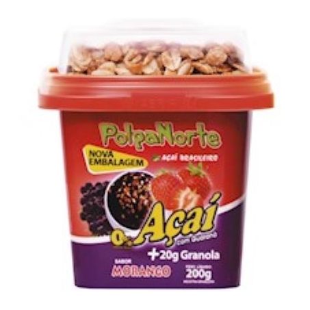 Açaí Congelado Polpa Norte Sabor Morango com Granola Pote 220G