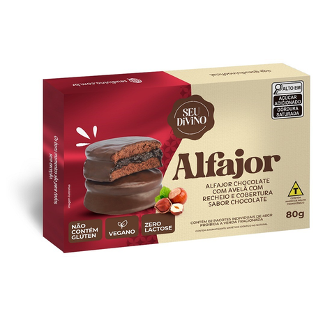 Alfajor Vegano Seu Divino Chocolate com Avelã Sem Glúten 80g
