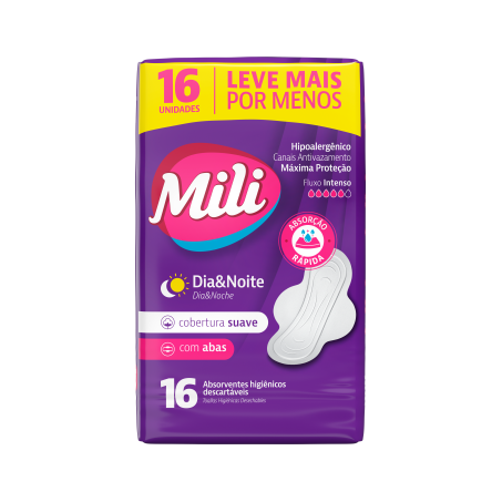 Absorvente mili dia&noite com abas cobertura suave l16 p14