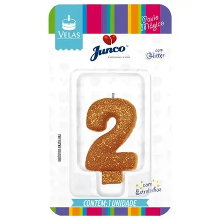 Vela Aniversario Junco Live Colors N2 Glitter Ouro