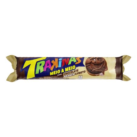 BISCOITO RECHEIO CHOCOLATE BRANCO E PRETO TRAKINAS MEIO A MEIO