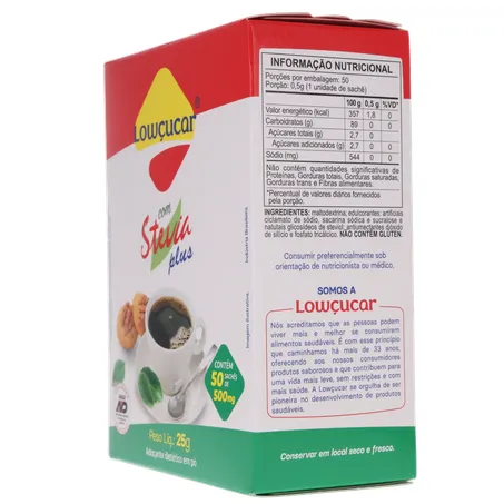 ADOÇANTE LOWÇÚCAR STEVIA PLUS C/50UN 25G 360-6