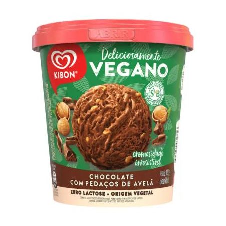 Sorvete Vegano Chocolate com Pedaços de Avelã Zero Lactose Kibon Pote 800ML