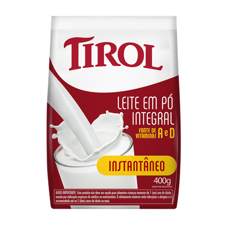 Leite em pó instantâneo tirol integral pacote 400g