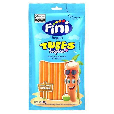 Fini tubes tropical tangerina e pêssego pacote 80g