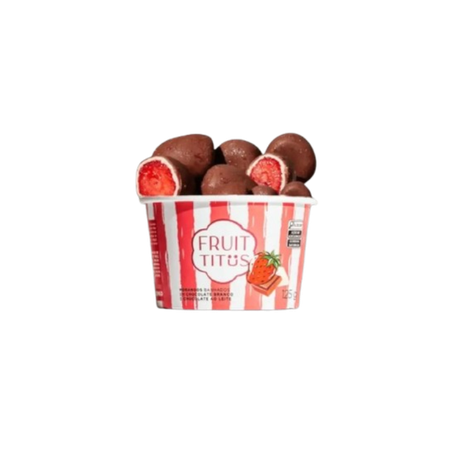 Morango coberto com chocolate branco e chocolate ao leite fruit titüs 125g