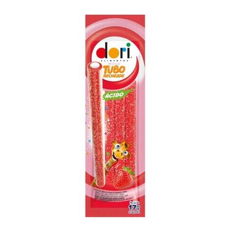 Bala Dori Regaliz 17g Tubo Recheado Morango Acido