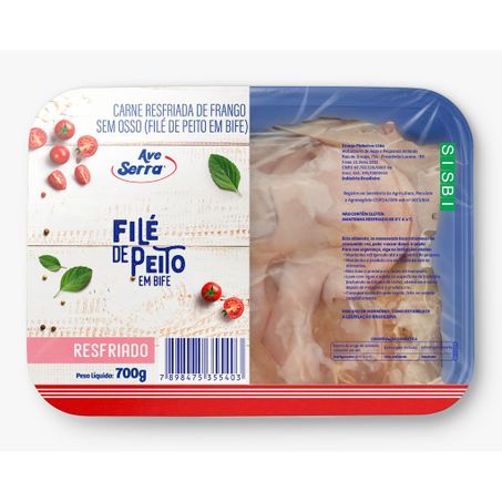 FILÉ DE PEITO DE FRANGO EM BIFE RESFRIADO AVE SERRA BANDEJA 700G