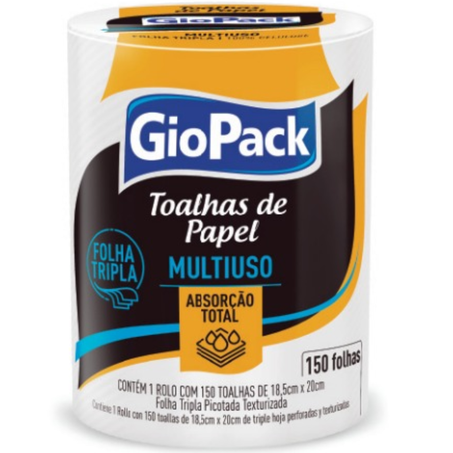 Toalha papel tripla giopack 18,5x20cm 150 folhas c/1 rolo