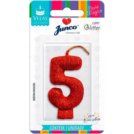 Vela Aniversario Junco Live Colors N5 Vermelho Glitter