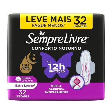 Absorvente com Abas Suave Sempre Livre Conforto Noturno Pacote 32 Unidades Leve Mais Pague Menos