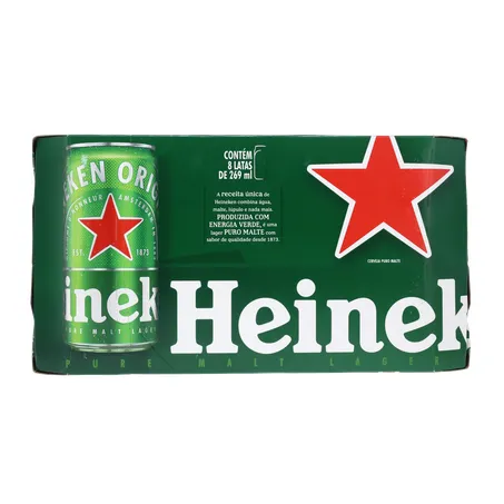 Cerveja Lager Heineken Puro Malte Lata 269ml - Pacote com 8un - 2.1lt 360-0