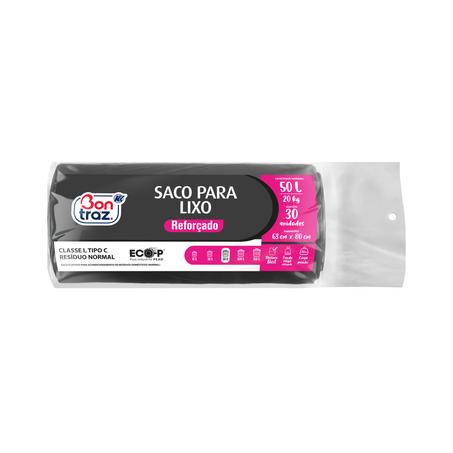 Saco de Lixo Bontraz 50 Litros com 30 Unidades