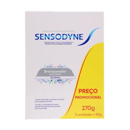 Pack Creme Dental Branqueador Extra Fresh Sensodyne Caixa Cada Leve 3 Pague 2 Unidades 90G