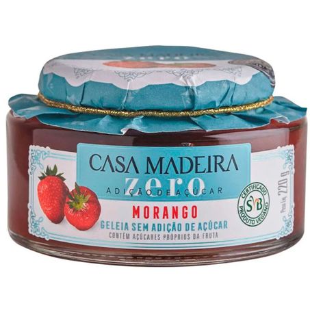 Geleia de Morango Casa Madeira Zero Adição de Açúcar Pote de Vidro 220gr