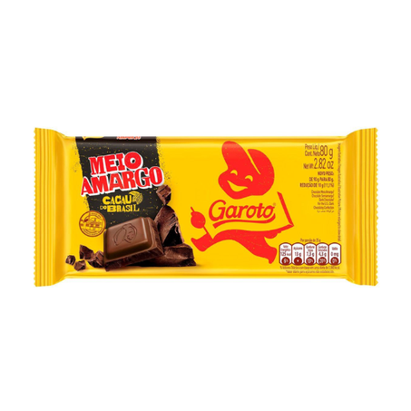 CHOCOLATE GAROTO MEIO AMARGO 80G