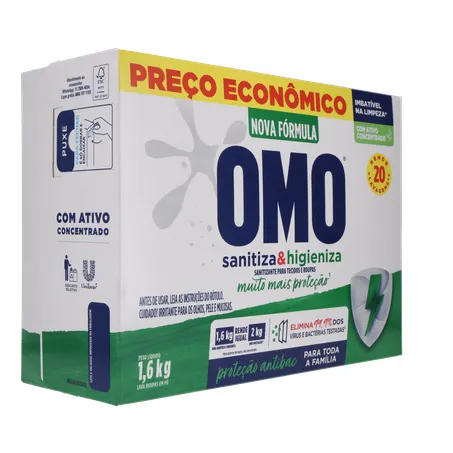 Lava-Roupas Pó Omo  Lavagem Perfeita Sanitiza & Higieniza Caixa 1.6kg 360-32