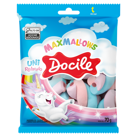 MARSHMALLOW DOCILE MAXMALLOWS UNI RECHEADO PACOTE 70G