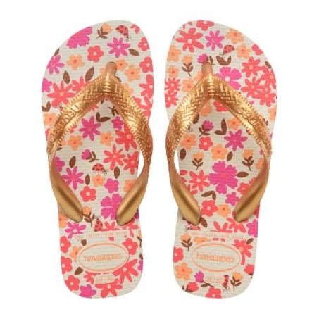 SANDALIAS HAVAIANAS KIDS FLORES BEGE/DOURADO 31/2