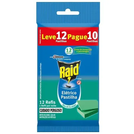 Repelente Elétrico Raid Pastilha 12 Noites Óleo de Eucalipto Refil