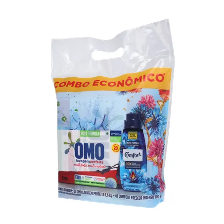 Kit Sabão em Pó Omo Lavagem Perfeita 1,6kg  Amaciante Concentrado Comfort 500ml 360-2