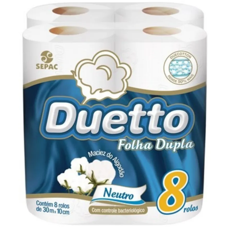 Papel higiênico 30m duetto folha dupla c/ 8 rolos