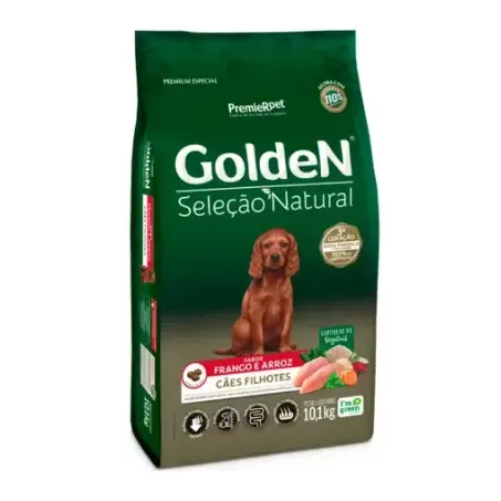 Ração Golden Seleção Natural Cães Filhotes Frango e Arroz 10,1Kg