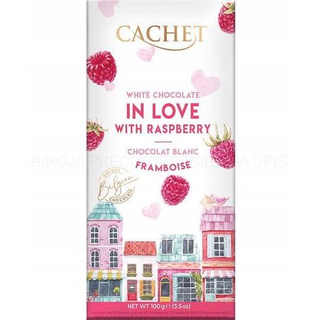 CHOCOLATE BRANCO CACHET COM PEDAÇOS DE FRAMBOESAS BARRA 100G