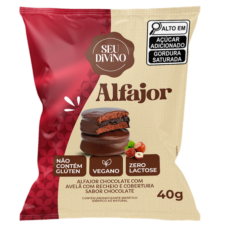 Alfajor Seu Divino Chocolate com Avelã Com Recheio e Cobertura Sabor Chocolate Vegano Sem Glúten e Sem Lactose 40g