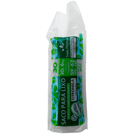 SACO P/LIXO SUPER PLÁSTICO PERFUMADO 30L 59X62 CITRONELA PRETO PACOTE C/20UNID
