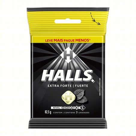 BALA MENTOL EXTRA FORTE HALLS COM 3 UNIDADES