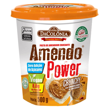 Pasta de Amendoim DaColônia 500g - Amendo Power - Zero Açúcar - Com Granulado de Amendoim