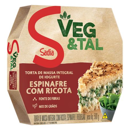 TORTA COM MASSA DE IOGURTE RECHEIO ESPINAFRE COM RICOTA SADIA VEG & TAL