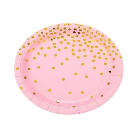 PRATO DE PAPEL BOLINHAS ROSA METALIZADA 18CM