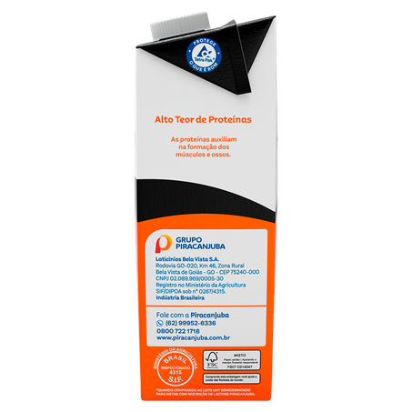 Leite UHT Semidesnatado Zero Lactose Piracanjuba +Protein Caixa com Tampa 1l 360-1