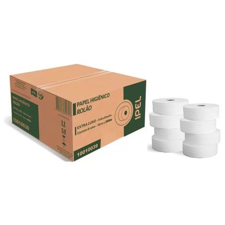 PAPEL HIGIÊNICO ROLÃO FOLHA SIMPLES 100% CELULOSE 300M 17G 10CM IPEL NATUREZA LUXO C/8 ROLOS