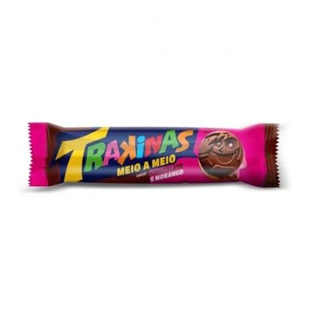 Biscoito Trakinas Recheado Meio a Meio Morango e Chocolate Pacote 126g 
 