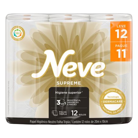 PAPEL HIGIÊNICO FOLHA TRIPLA NEUTRO NEVE SUPREME COM 12 ROLOS