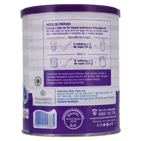 Leite em Pó Instantâneo Tipo A2 Integral Piracanjuba Lata 380g 360-23