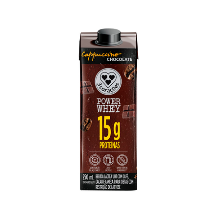Bebida Láctea UHT 3corações Cappuccino Chocolate 15g de Proteínas Zero Adição de Açúcares Zero Lactose Caixa com Tampa 250ml