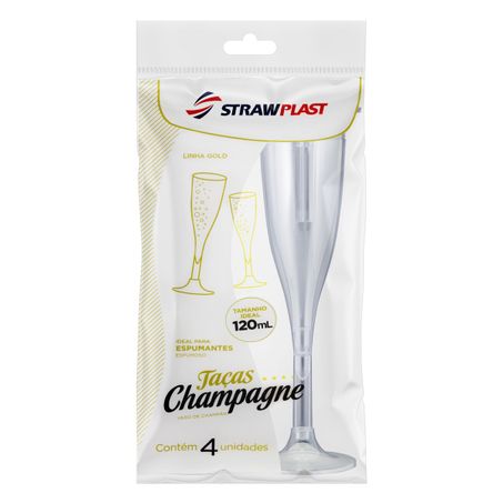 TAÇA DESCARTÁVEL CHAMPAGNE CRISTAL 120ML STRAWPLAST GOLD