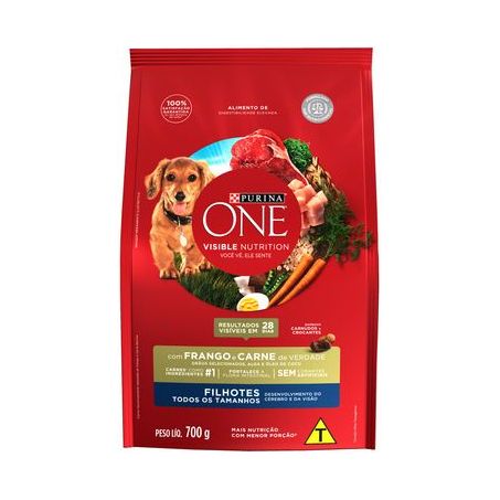 Alimento Para Cães Filhotes Todos Os Tamanhos Frango E Carne Purina One Visible Nutrition Pacote 700G