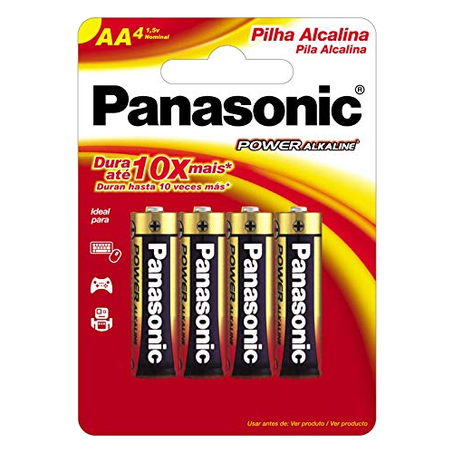 PILHA ALCALINA AA PANASONIC POWER ALKALINE PEQUENA 4 UNIDADES 1,5V