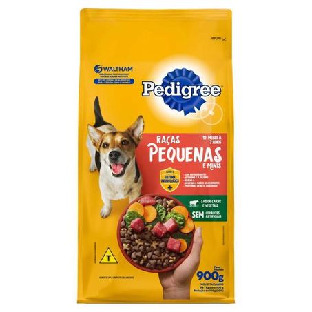 Raçãp pedigree para cães adultos raças pequenas carne e vegetais pacote 900g
