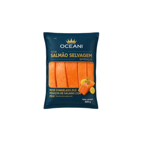Filé de peixe oceani salmão selvagem pedaços congelado 500g