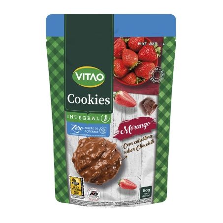 Biscoito Vitao Cookies S/Gluten Kids Zero Morango C/ Chocolate 80G