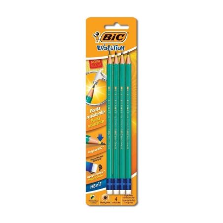 Lápis Preto com Borracha Bic Evolution Com 4 Lápis