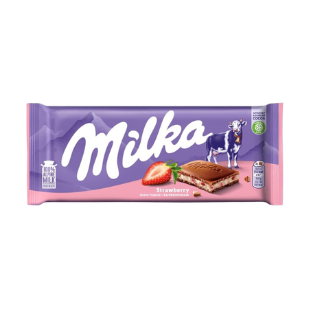 Chocolate em barra milka strawberry pacote 100g