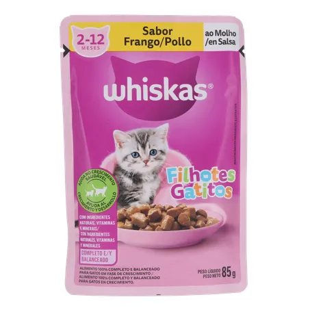 Ração Úmida Para Gatos Filhotes Whiskas Frango Ao Molho 85G