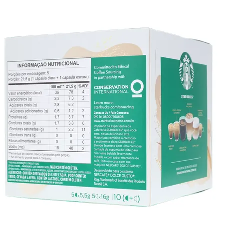 Café com Leite em Cápsula Starbucks Latte Macchiato Nescafé Dolce Gusto Caixa 107,5g 10 Unidades 360-21